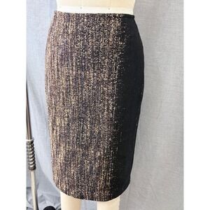 Lafayette 148 New York Bronze Black Metallic Tweed Pencil Skirt 6